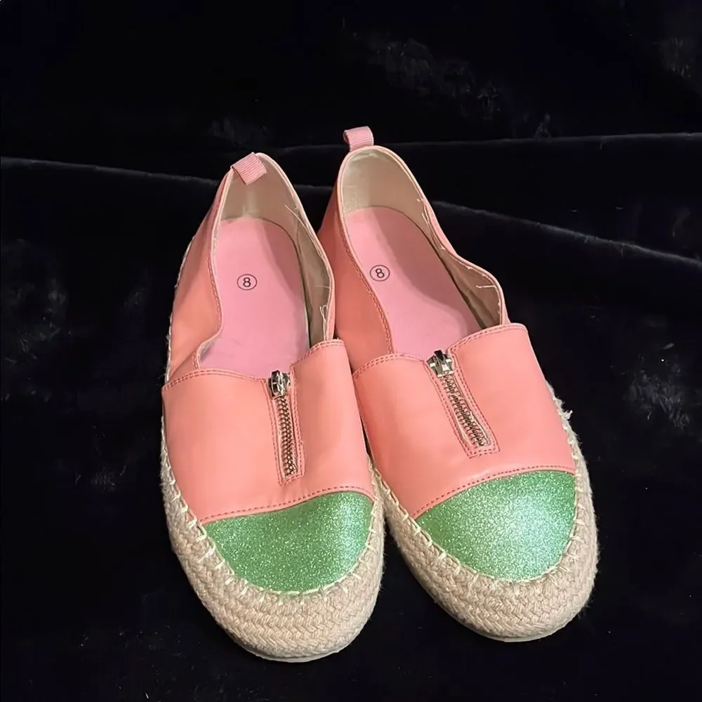 Pink and Green Slip-On Espadrilles